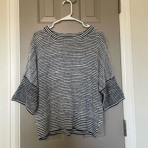 J. Crew Black White Knit Short Sleeve Sweater Loose Boxy Fit XL